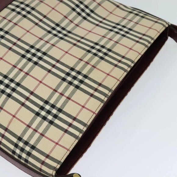 BURBERRY Nova Check Shoulder Bag Canvas Beige Red Auth - Picture 9 of 16
